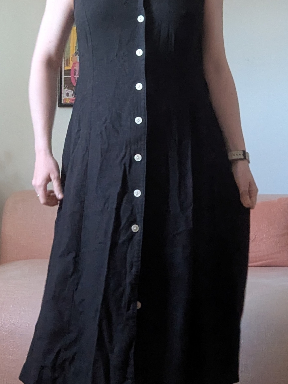 Christopher & Banks Black Sleeveless Button-Front Midi Dress